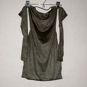 Akira green suede long sleeve off shoulder dress